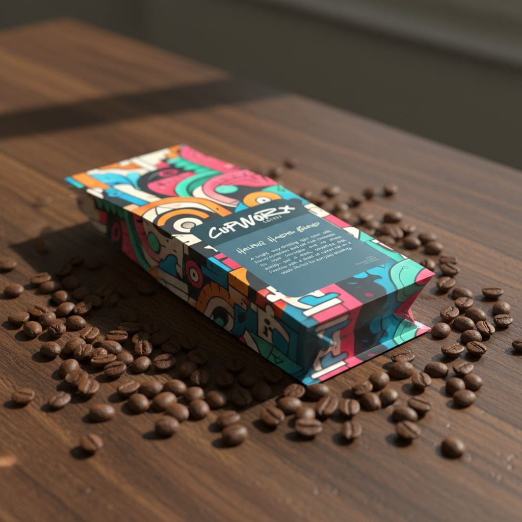 colorful bag cupworx helping hands coffee on table