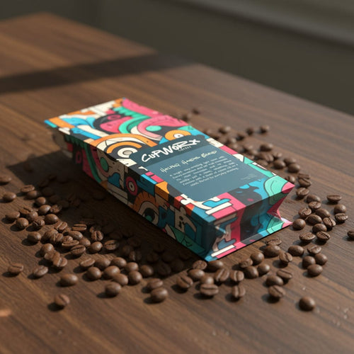 colorful bag cupworx helping hands coffee on table